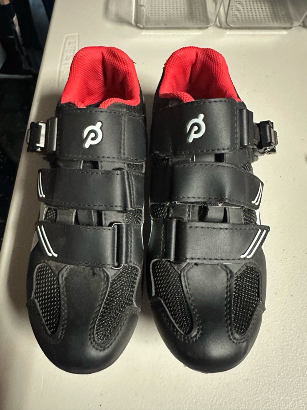 Peloton Black and Red Women’s Cycling Shoes with Triple Straps